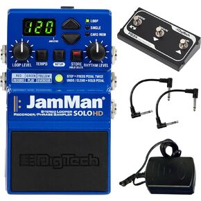 Digitech JamMan Solo HD Stereo Looper Pedal - Bundle with 2 Patch Cables and FS3x 3 Button Footswitch