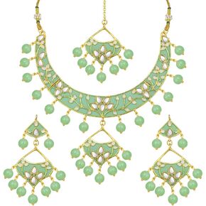 Aheli Rani Pink Enamel Meenakari Traditional Chandbali Earrings Glided with Kundans & Pearls