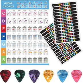 ملصقات جيتار فريتس، ​​مع مخطط وتر الجيتار، ملصقات ملاحظات مرمزة بالألوان أدوات الجيتار لممارسة المتعلم تناسب 6 أوتار جيتار مع 6 قطع من ريش الجيتار المضادة للانزلاق in Kuwait