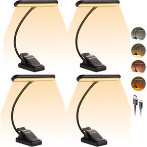 4 Pack 28 LED Music Stand Lights, Eye Caring Clip-on Piano Light, Blue Light Blocking, USB-C Rechargeable, 4 Color x 3 Brightness, Ideal for Musician, Piano, Sheet Music, Orchestra, Guitar
