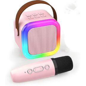 Mini Karaoke Machine for Kids Adults, Portable Bluetooth Speaker with Wireless Microphones,Toys Birthday Gifts for Girls Ages 4, 5, 6, 7, 8,9,10,11,12+ Family Home Party (Pink)