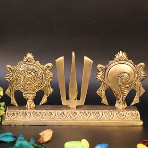 Chakra Namah Shankh Shri Tirupati Balaji Padmanabha Swami Lord Vishnu Brass Showpiece Home Décor (22x5x11.5 cm)