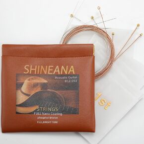 Guitar Strings - Acoustic Guitar Strings - Lightguage Nano Coating,Phosphor Bronze-Leather storage bag packaging-Gentel and Soft- For 6 String Guitars-Light,12-53 (Lightweight Nano Coating)