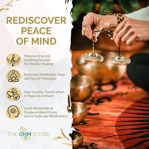Ohm Store أجراس مانترا تينغشا التبتية مع حافظة زرقاء - إكسسوار تأمل مصنوع يدويًا لليقظة واليوجا وشفاء الصوت in Kuwait