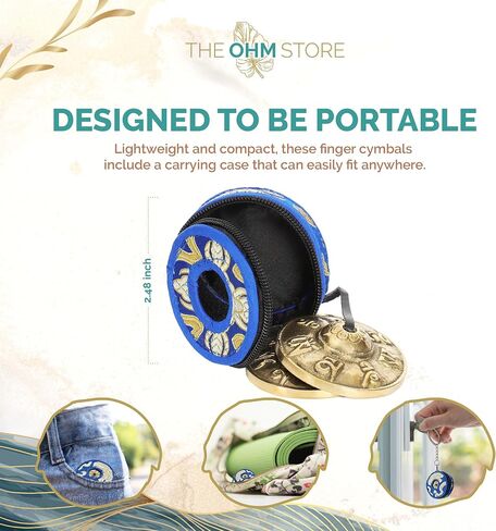 Ohm Store أجراس مانترا تينغشا التبتية مع حافظة زرقاء - إكسسوار تأمل مصنوع يدويًا لليقظة واليوجا وشفاء الصوت in Kuwait