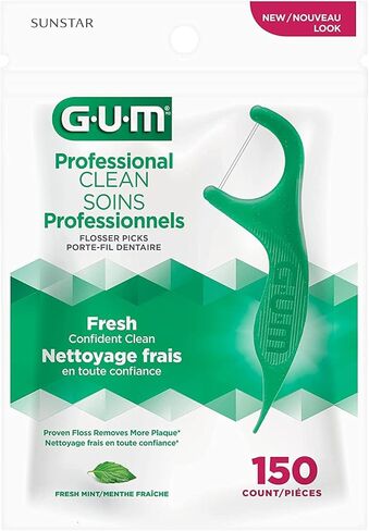أعواد تنظيف الأسنان الاحترافية من GUM - خيط تنظيف قوي للغاية مقاوم للتمزيق، مقبض سهل الإمساك - خيط تنظيف الأسنان للبالغين - نكهة النعناع المنعش، 150 قطعة (4 قطع) in Kuwait