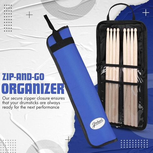 Flexzion Drum Stick Bag قرع الموسيقى طبل الملحقات حالة مع هوك، حامل بطاقة، حزام الكتف قابل للتعديل تحمل مقبض 4 أزواج طفل العصي طبل حامل حقيبة مقاومة للماء النسيج، متقلب in Kuwait