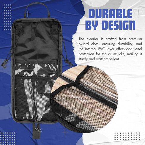 Flexzion Drum Stick Bag قرع الموسيقى طبل الملحقات حالة مع هوك، حامل بطاقة، حزام الكتف قابل للتعديل تحمل مقبض 4 أزواج طفل العصي طبل حامل حقيبة مقاومة للماء النسيج، متقلب in Kuwait