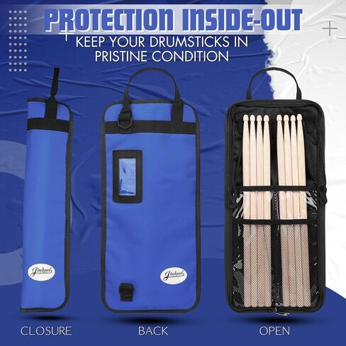 Flexzion Drum Stick Bag قرع الموسيقى طبل الملحقات حالة مع هوك، حامل بطاقة، حزام الكتف قابل للتعديل تحمل مقبض 4 أزواج طفل العصي طبل حامل حقيبة مقاومة للماء النسيج، متقلب in Kuwait