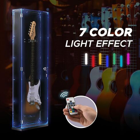Starfavor Acrylic Electric Guitar Display Case, Wall Mounted, Lockable UV-Protected Guitar Storage Cabinet with LED Lights 7 Colors, Coffin Hard Case for Electric Guitar Bass SGC-001E in Kuwait