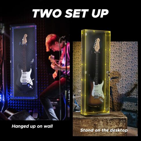 Starfavor Acrylic Electric Guitar Display Case, Wall Mounted, Lockable UV-Protected Guitar Storage Cabinet with LED Lights 7 Colors, Coffin Hard Case for Electric Guitar Bass SGC-001E in Kuwait
