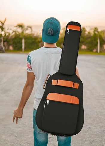 N-N8 Acoustic 39/40/41 Inch Guitar Gig Bag【+ 6 Pick】 0.3Inch Extra Thick Sponge Overly Padded, with Four Large Storage Pockets, Waterproof Guitar Case. (Beige) in Saudi Arabia