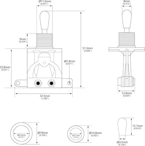 Banworks Metric 3-way Toggle Switch Pickup Selector Switch for Epiphone EPI LP Les Paul Style Guitar JT/DWQ-01 Chrome with Black Tip in Saudi Arabia