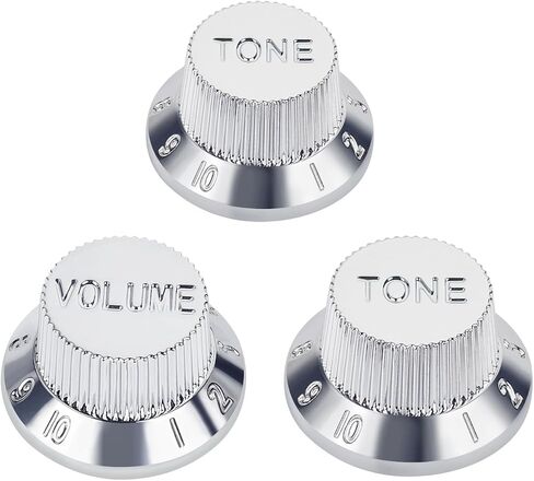 Banworks Electric Guitar Control Knobs 2 Tone and 1 Volume Knobs Speed Knobs Top Hat Metric 6mm (15/64") 18-Spline for Squier Strat Electric Guitars Pack of 3 JT/XN-04 Chrome in Saudi Arabia