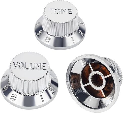 Banworks Electric Guitar Control Knobs 2 Tone and 1 Volume Knobs Speed Knobs Top Hat Metric 6mm (15/64") 18-Spline for Squier Strat Electric Guitars Pack of 3 JT/XN-04 Chrome in Saudi Arabia