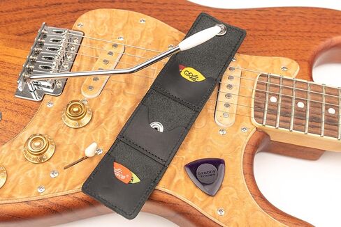 حامل اختيار الجيتار - حافظة جلدية أصلية للقيثارات الصوتية والكهربائية والباس - حقيبة آمنة للالتقاطات - هدية للاعبي الجيتار (أحمر) in Kuwait