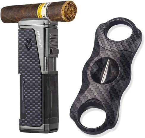HONEST Four Jet Flame Lighter Torch lighter Refillable Adjustable Windproof Butane Torch Lighter Gift Sets for Men fatherday Friend Dad Gifts (Wood Brown) in Saudi Arabia