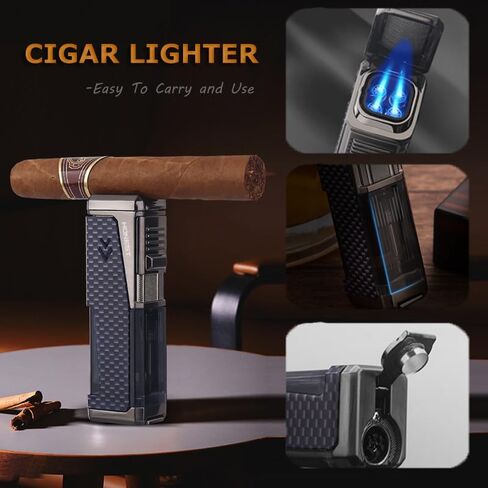 HONEST Four Jet Flame Lighter Torch lighter Refillable Adjustable Windproof Butane Torch Lighter Gift Sets for Men fatherday Friend Dad Gifts (Wood Brown) in Saudi Arabia