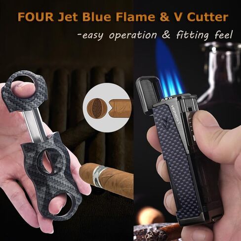 HONEST Four Jet Flame Lighter Torch lighter Refillable Adjustable Windproof Butane Torch Lighter Gift Sets for Men fatherday Friend Dad Gifts (Wood Brown) in Saudi Arabia