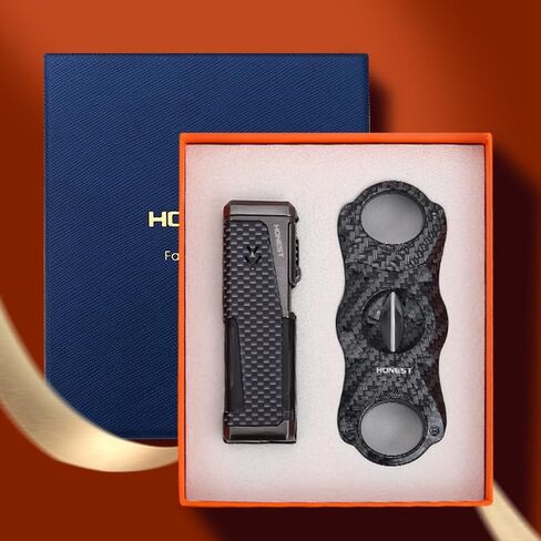HONEST Four Jet Flame Lighter Torch lighter Refillable Adjustable Windproof Butane Torch Lighter Gift Sets for Men fatherday Friend Dad Gifts (Wood Brown) in Saudi Arabia