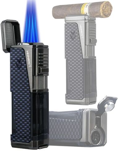 HONEST Four Jet Flame Lighter Torch lighter Refillable Adjustable Windproof Butane Torch Lighter Gift Sets for Men fatherday Friend Dad Gifts (Wood Brown) in Saudi Arabia