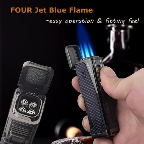 HONEST Four Jet Flame Lighter Torch lighter Refillable Adjustable Windproof Butane Torch Lighter Gift Sets for Men fatherday Friend Dad Gifts (Wood Brown) in Saudi Arabia