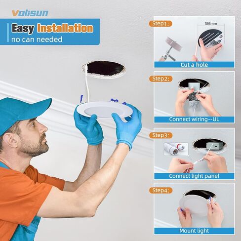 VOLISUN 12 Pack 4 Inch 5CCT Recessed Light with Night Light,Canless LED Recessed Lighting 4 inch,2700K-5000K Selectable,9.5W=80W,810LM Dimmable Recessed Ceiling Wafer Light,ETL Certificated in Kuwait