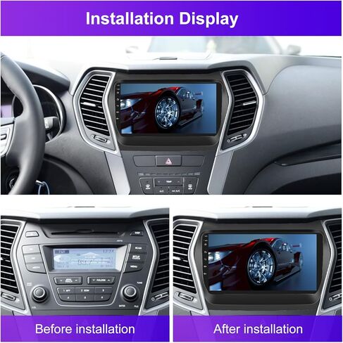 Roinvou 8 Cores 4+64G Android Radio Upgrade for Hyundai Santa Fe 2013-2017, 9'' HD Touchscreen with Wireless CarPlay Android Auto GPS Navigation WiFi Backup Camera Mirror Link Bluetooth Mic FM RDS in Kuwait