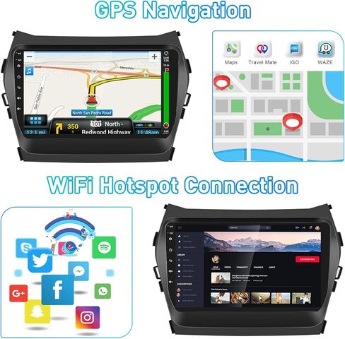 Roinvou 8 Cores 4+64G Android Radio Upgrade for Hyundai Santa Fe 2013-2017, 9'' HD Touchscreen with Wireless CarPlay Android Auto GPS Navigation WiFi Backup Camera Mirror Link Bluetooth Mic FM RDS in Kuwait