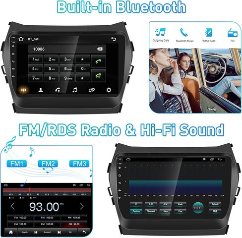 Roinvou 8 Cores 4+64G Android Radio Upgrade for Hyundai Santa Fe 2013-2017, 9'' HD Touchscreen with Wireless CarPlay Android Auto GPS Navigation WiFi Backup Camera Mirror Link Bluetooth Mic FM RDS in Kuwait
