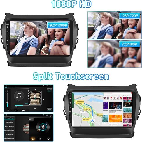 Roinvou 8 Cores 4+64G Android Radio Upgrade for Hyundai Santa Fe 2013-2017, 9'' HD Touchscreen with Wireless CarPlay Android Auto GPS Navigation WiFi Backup Camera Mirror Link Bluetooth Mic FM RDS in Kuwait
