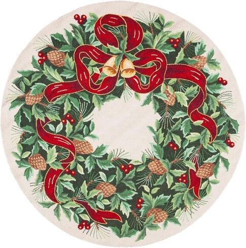 SAFAVIEH Vintage Poster Collection Area Rug - 5' Round, Black & Green, Handmade Christmas Wreath Novelty Wool, Ideal for High Traffic Areas in Living Room, Bedroom (VP323A) in Saudi Arabia