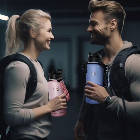 NATURE PIONEOR Insulated Water Bottles with Paracord Handle - 18 oz Vacuum Sports Wide Mouth Water Bottle with 3 Lids, Leak Proof Stainless Steel Keeps Hot and Cold in Saudi Arabia