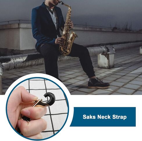 Saxophone Neck Strap with Ergonomic Design Leather Soft Thick Pad & Metal Swivel Hook Adjustable Sax Strap for Soprano Alto Tenor Bass Clarinet Bassoon Black in Saudi Arabia
