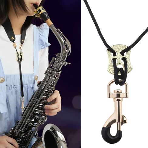Saxophone Neck Strap with Ergonomic Design Leather Soft Thick Pad & Metal Swivel Hook Adjustable Sax Strap for Soprano Alto Tenor Bass Clarinet Bassoon Black in Saudi Arabia