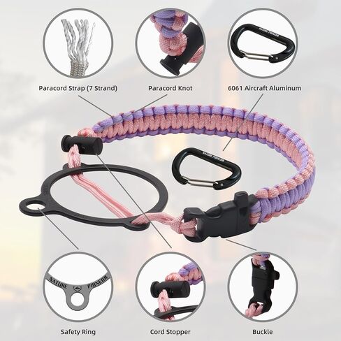 NATURE PIONEOR Insulated Water Bottles with Paracord Handle - 18 oz Vacuum Sports Wide Mouth Water Bottle with 3 Lids, Leak Proof Stainless Steel Keeps Hot and Cold in Kuwait