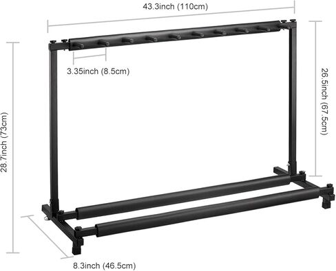 حوامل جيتار متعددة، 9 رفوف تخزين للجيتار للقيثارات الصوتية المتعددة، حامل عرض جيتار عالمي قابل للطي مع قطعتين من كابو الجيتار in Kuwait
