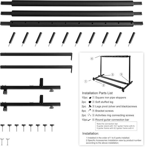 حوامل جيتار متعددة، 9 رفوف تخزين للجيتار للقيثارات الصوتية المتعددة، حامل عرض جيتار عالمي قابل للطي مع قطعتين من كابو الجيتار in Kuwait