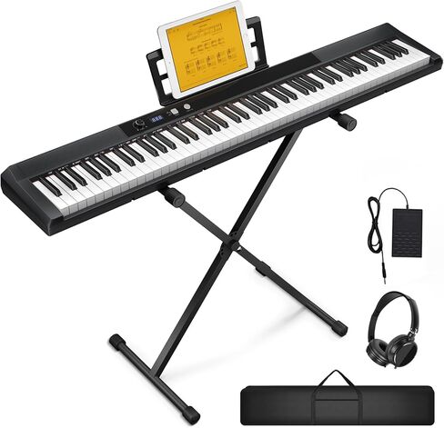 88 Key Semi-weighted Electronic Keyboard Piano,Full Size Digital Piano Portable Keyboard with Stand, Sustain Pedal, Power Supply，MIDI/USB/MP3 Function for Beginners at Home/Stage（Black） in Saudi Arabia