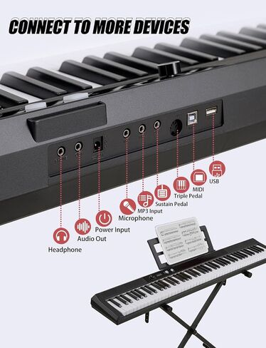 88 Key Semi-weighted Electronic Keyboard Piano,Full Size Digital Piano Portable Keyboard with Stand, Sustain Pedal, Power Supply，MIDI/USB/MP3 Function for Beginners at Home/Stage（Black） in Saudi Arabia