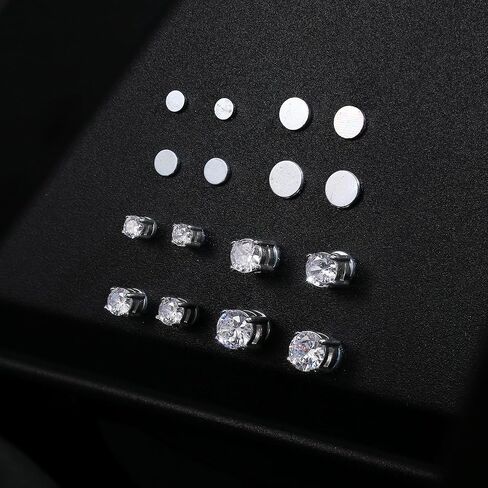 Jstyle 4 Pairs Stainless Steel Mens Womens Magnetic Stud Earrings Non-piercing CZ 4-7MM in Kuwait