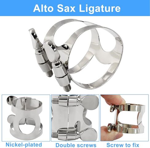 2 Pack Alto Sax Ligature Silver Alto Saxophone Mouthpiece Ligature Clarinet Ligature Bb flat with Adjustable Screws Clarinet Mouthpiece Ligature for Sax Mouthpiece Instrument in Saudi Arabia