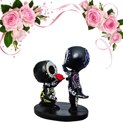 Sugar Skull Decor, Sugar Skull Couple Statue,Dia De Los Muertos Decor, Halloween Desk Decor,Day of The Dead Decorations for Home,Sugar Skull Figurine Gift for Women (F) in Saudi Arabia