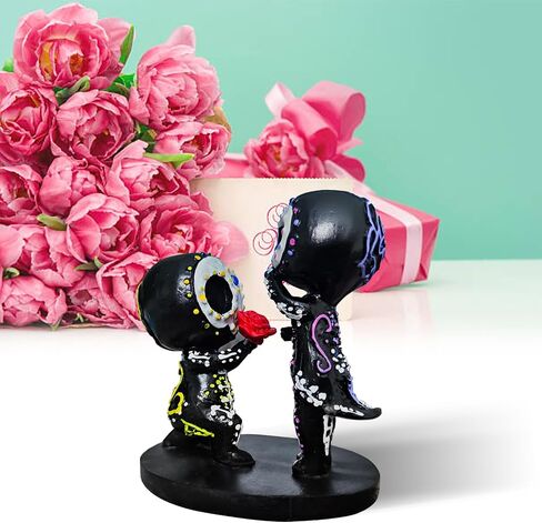 Sugar Skull Decor, Sugar Skull Couple Statue,Dia De Los Muertos Decor, Halloween Desk Decor,Day of The Dead Decorations for Home,Sugar Skull Figurine Gift for Women (F) in Saudi Arabia