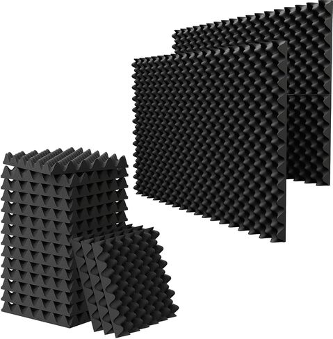 6 عبوات من الفوم الصوتي مقاس 1.5 × 12 × 12 بوصة، ورغوة قفص البيض المقاومة للصوت (معظم التصميمات العازلة للصوت)، وألواح صوتية مطورة، وألواح إسفنجية مقاومة للصوت مقاومة للحريق للجدران والأبواب ورغوة الصوت المصنوعة من شركة WVOVW in Kuwait