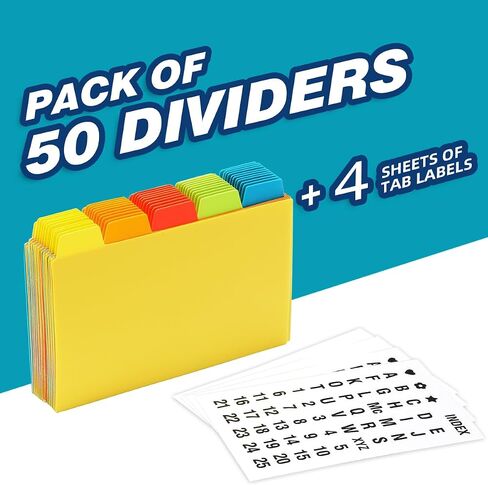 Chell 4x6 Plastic Index Card Dividers, Heavyweight Poly Index Card Guides A-Z for Flash Cards and Recipe Cards, with Alphabetical/Blank Stickers, Pack of 25 in Saudi Arabia