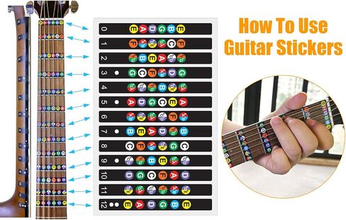 Guitar Fretboard Stickers, with Guitar Chord Chart,Color Coded Note Decals Guitar Tools for Learner Practice Fit 6 Strings Guitar with 6pcs Anti-Slip Guitar Picks in Saudi Arabia
