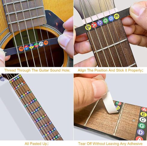 Guitar Fretboard Stickers, with Guitar Chord Chart,Color Coded Note Decals Guitar Tools for Learner Practice Fit 6 Strings Guitar with 6pcs Anti-Slip Guitar Picks in Saudi Arabia