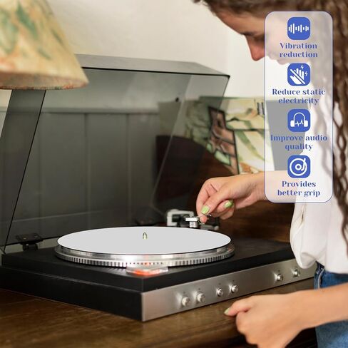 Turntable Platter Mat White Acrylic Turntable Mat, Anti Static Vinyl Record Player Vibration Dampening Felt Acrylic Record Player Platter Vinyl Slip Mats for Turntables Antistatic Tighter & Defined Ba in Saudi Arabia