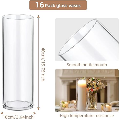 Glass Cylinder Vases for Centerpieces, Flower Vases Wedding Decorations, 16 Inch Tall Glass Hurricane Candle Holder for Table Shelf, Floral Vase Bulk for Home Decor in Saudi Arabia